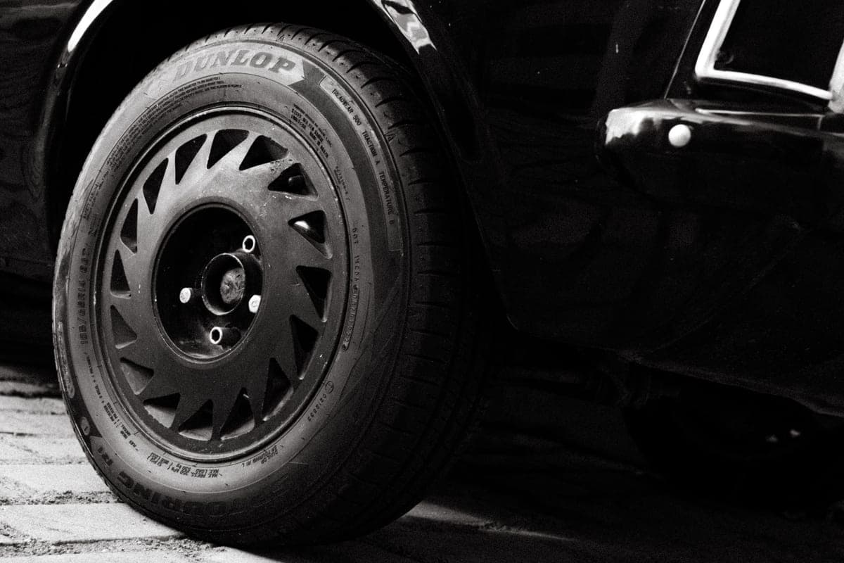 A freshly dressed tire with a deep satin-black sidewall
